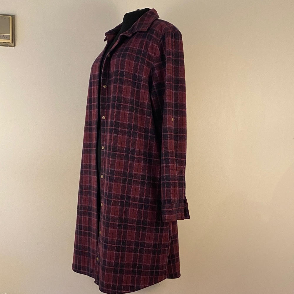 Chaps Plaid Trench Coat - Burgundy and Black size large - Picture 2 of 16